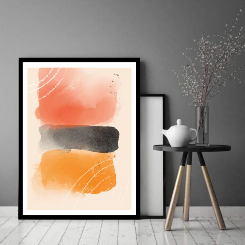 Quadro Decorativo Abstrato Preto Tons Laranja - 70x50 cm