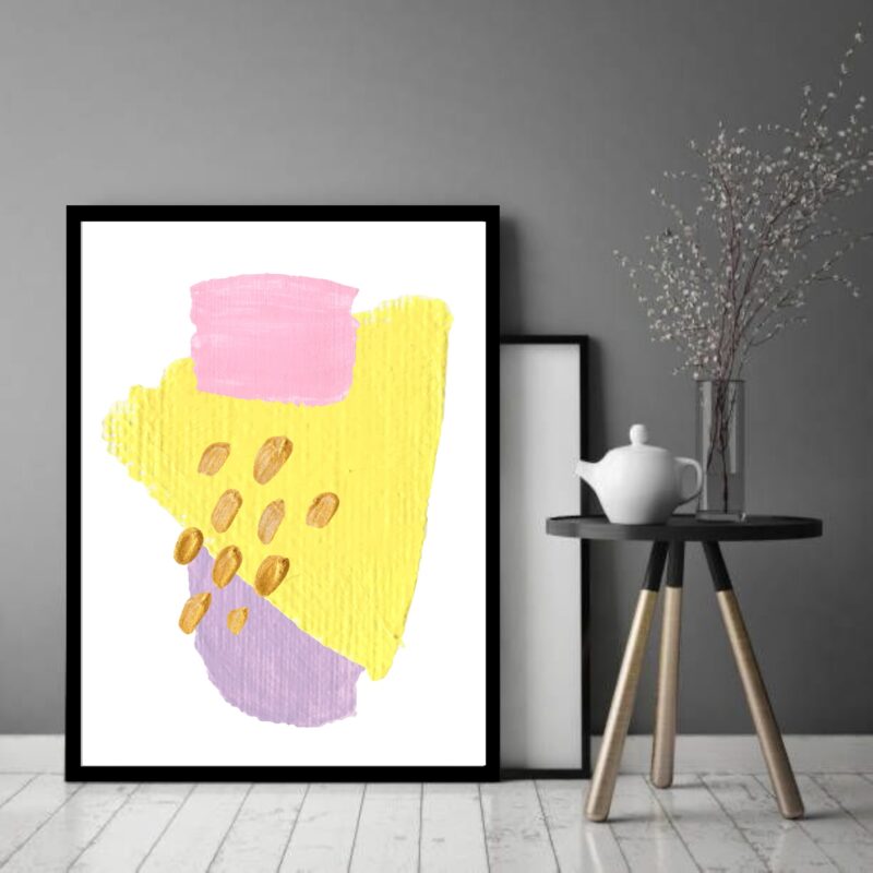 Quadro Decorativo Abstrato Rosa Dourado Amarelo - 70x50 cm