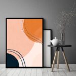 Quadro Decorativo Abstrato Rosa Laranja Preto - 70x50 cm