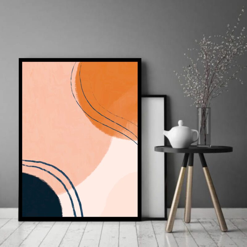Quadro Decorativo Abstrato Rosa Laranja Preto - 70x50 cm