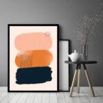 Quadro Decorativo Abstrato Rosa Laranja Preto Riscos-70x50cm