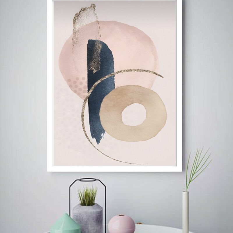Quadro Decorativo Abstrato Rosê Azul Bege - 70x50 cm