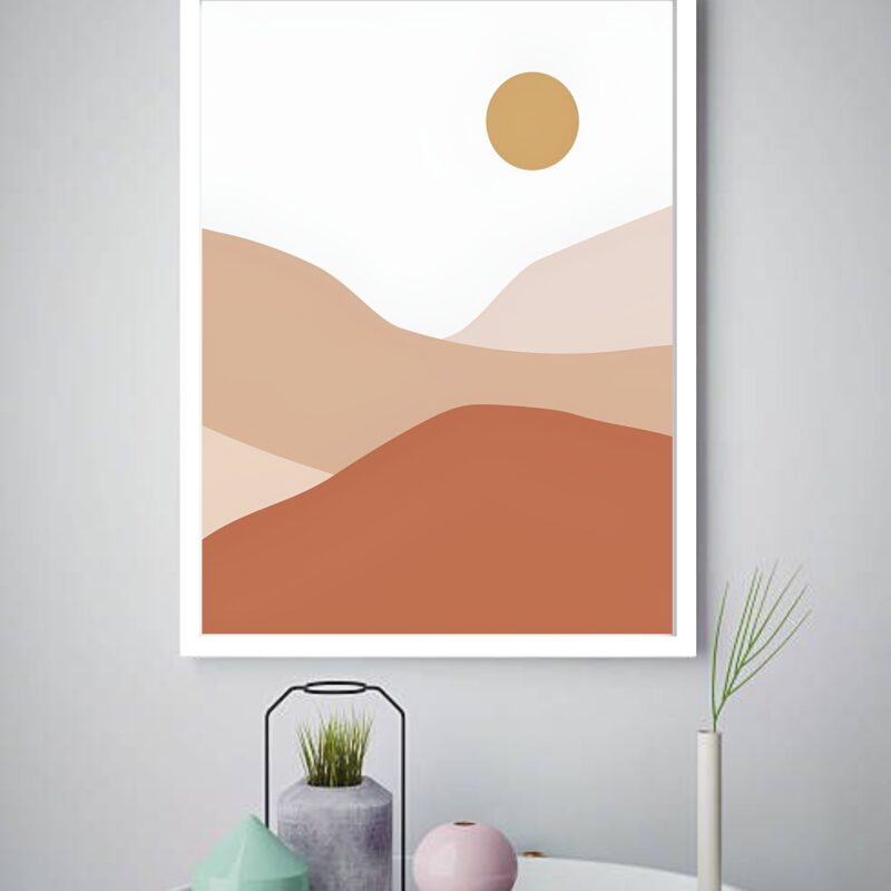 Quadro Decorativo Abstrato Sol Montanhas - 70x50 cm