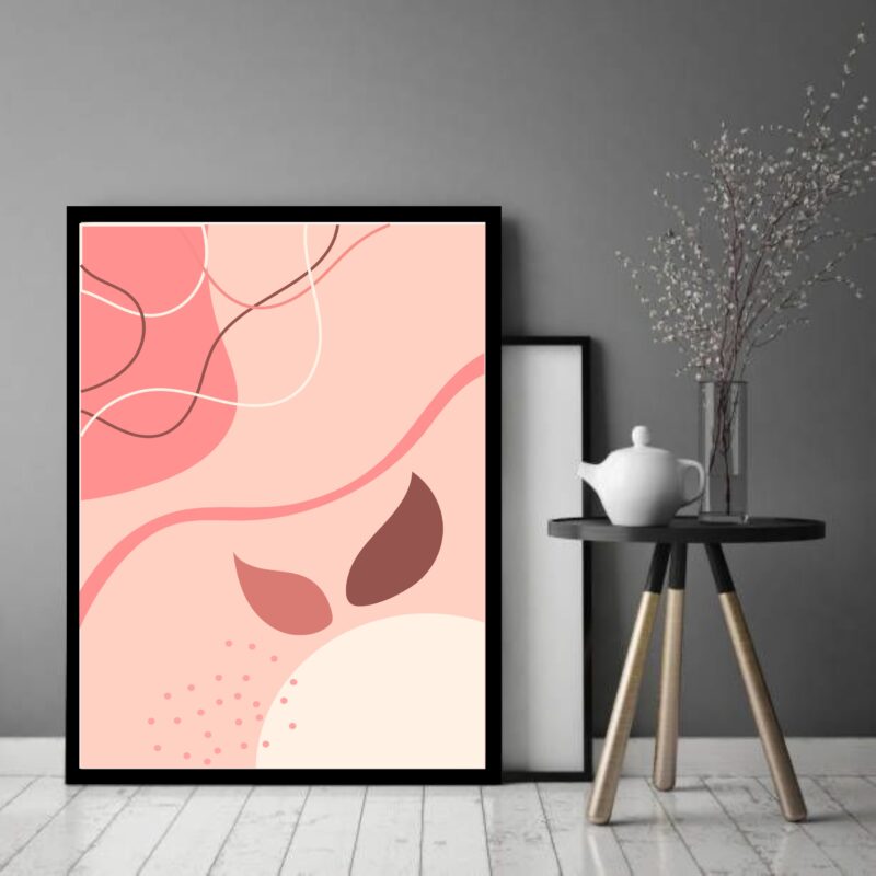 Quadro Decorativo Abstrato Tons Rosê Folhas - 70x50 cm