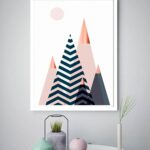 Quadro Decorativo Abstrato Triângulos Azul Rosê - 70x50 cm