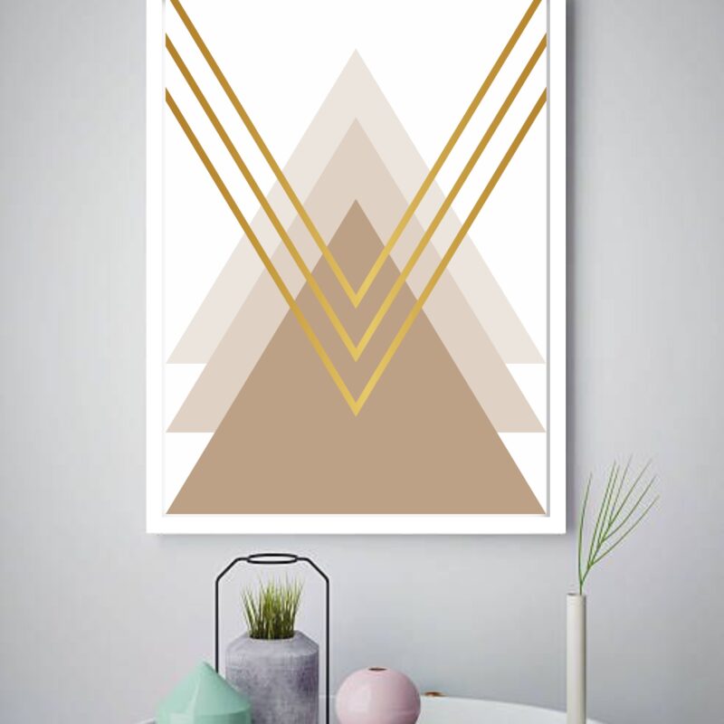Quadro Decorativo Abstrato Triângulos Bege - 70x50 cm