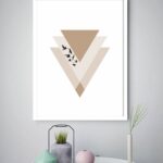Quadro Decorativo Abstrato Triângulos Pássaros Bege -70x50cm