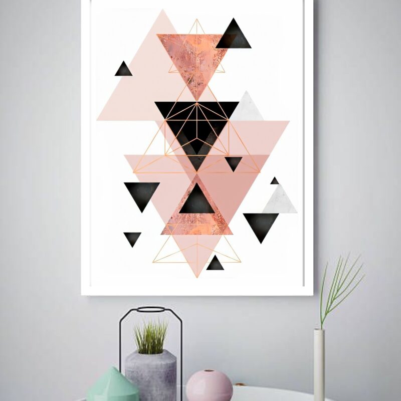 Quadro Decorativo Abstrato Triângulos Pirâmides Rosê-70x50cm