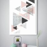 Quadro Decorativo Abstrato Triângulos Preto Rosê - 70x50 cm