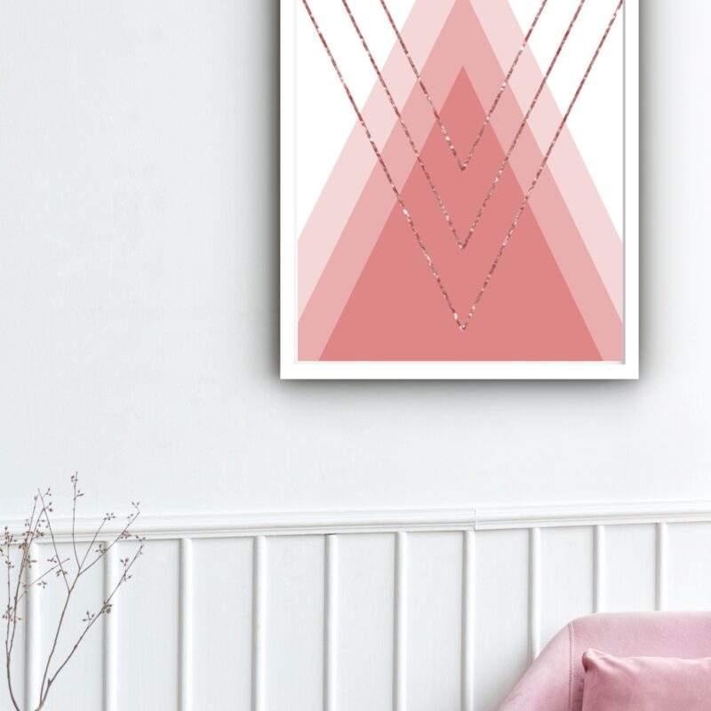Quadro Decorativo Abstrato Triângulos Rosa - 70x50 cm