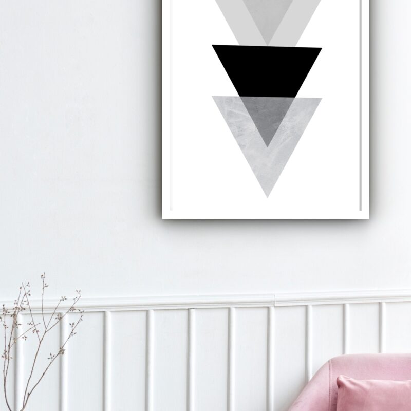 Quadro Decorativo Abstrato Triângulos Tons Cinza - 70x50 cm