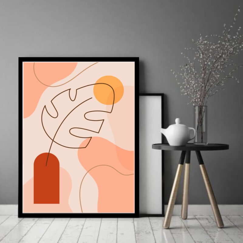Quadro Decorativo Abstrato Vaso Folha Sol - 70x50 cm