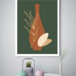 Quadro Decorativo Abstrato Vaso Ramo Verde - 70x50 cm