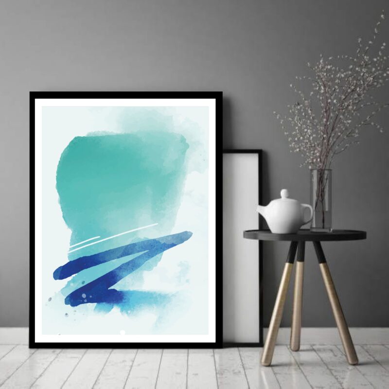 Quadro Decorativo Abstrato Verde Azul Branco - 70x50 cm