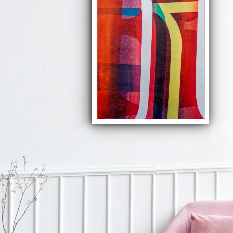 Quadro Decorativo Abstrato Vermelho Riscos - 70x50 cm