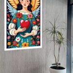 Quadro Decorativo Art Folk Mulher Asas Coração - 70x50 cm