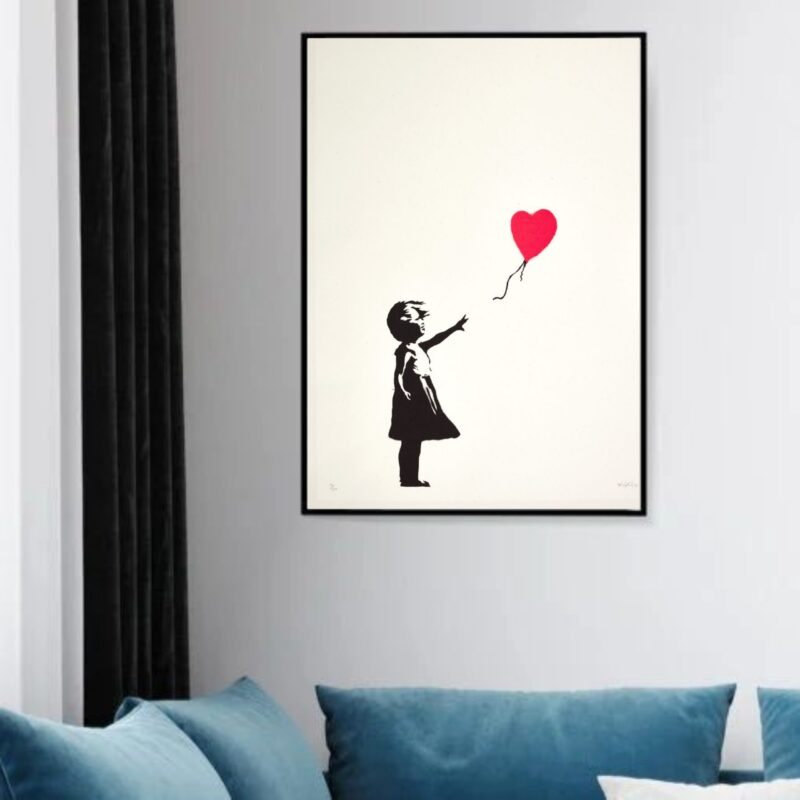 Quadro Decorativo Arte Menina Balão Coração - 70x50 cm
