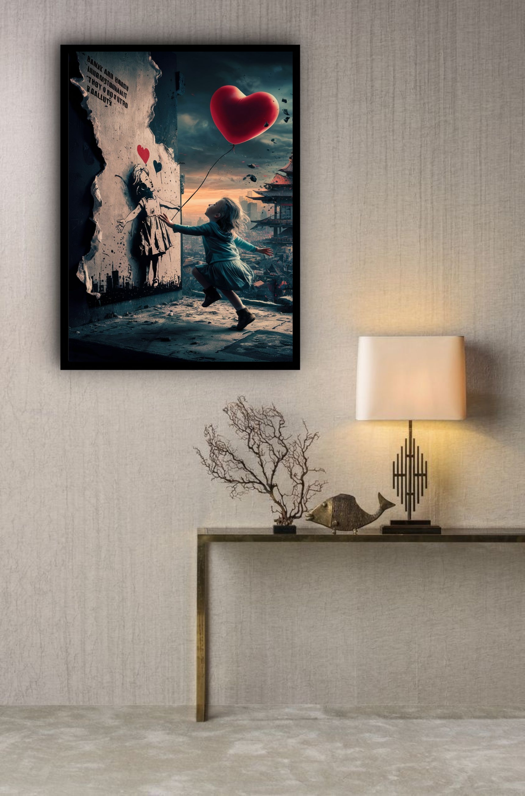 Quadro Decorativo Banksy Menina Balão - 70x50 cm