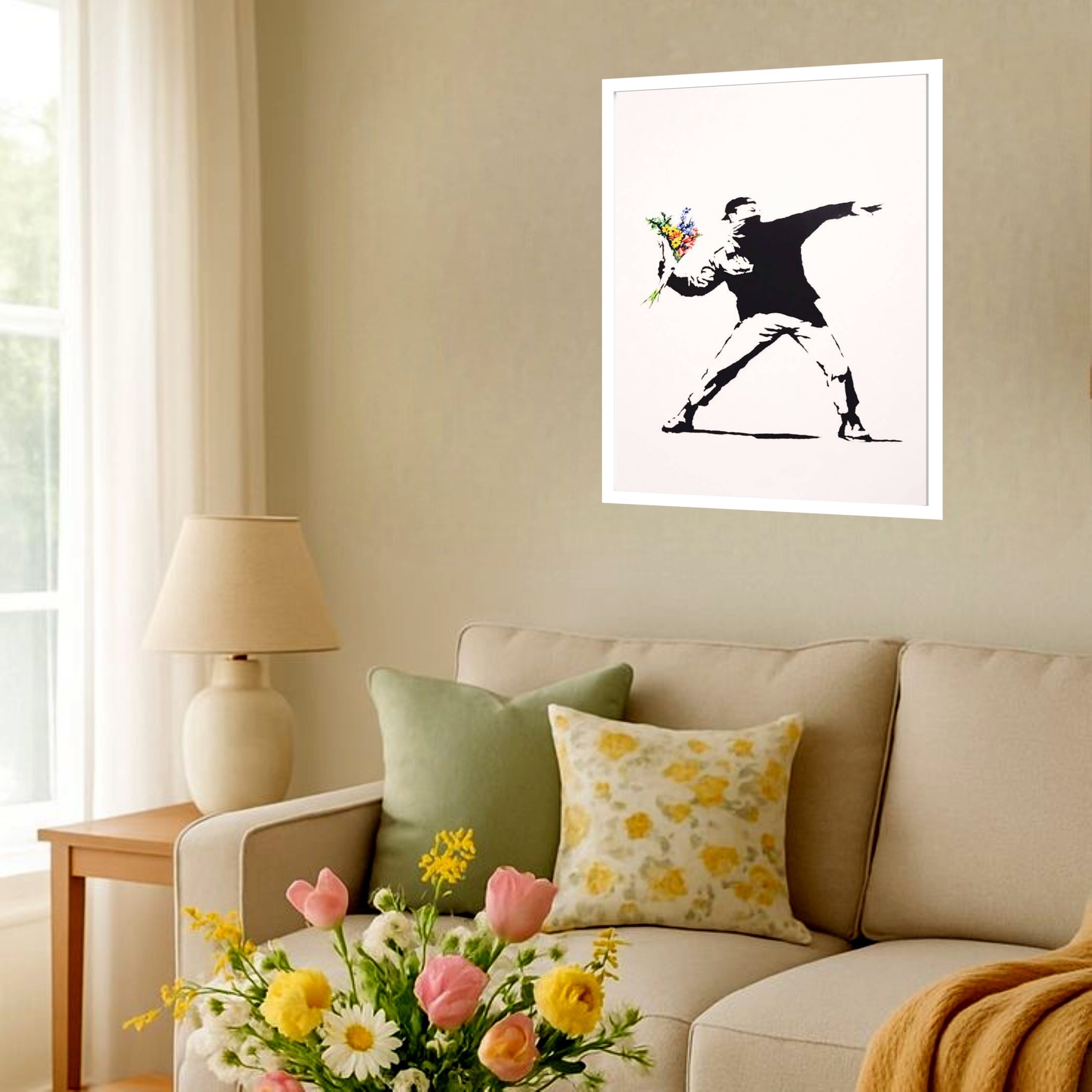 Quadro Decorativo Bansky - Love Is In The Air - 70x50 cm
