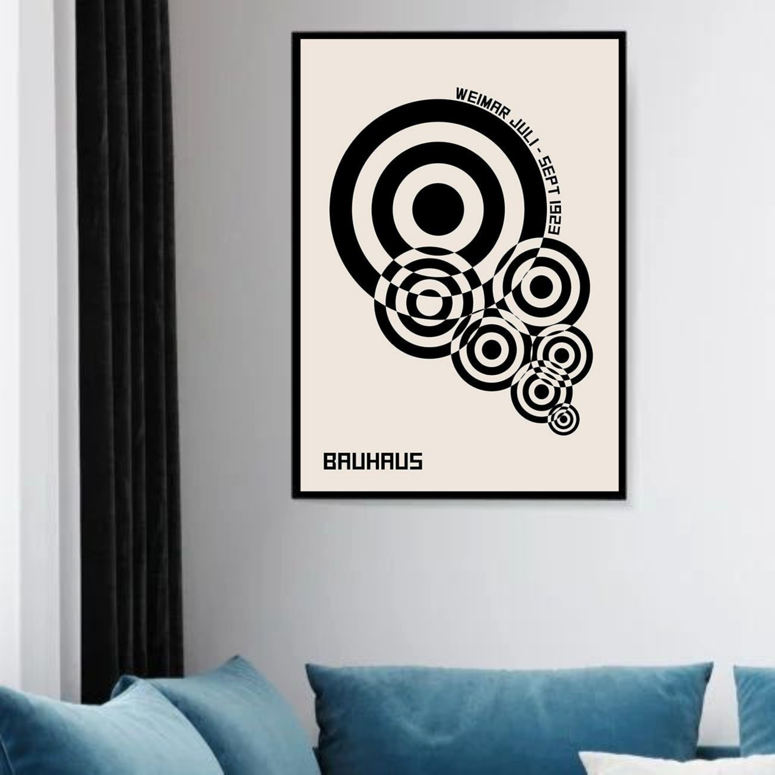 Quadro Decorativo Bauhaus Círculos Bege e Preto - 70x50 cm