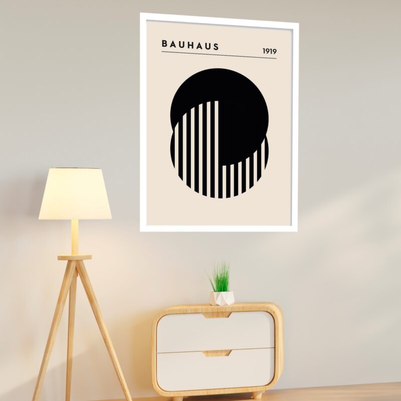Quadro Decorativo Bauhaus Círculos Preto - 70x50 cm
