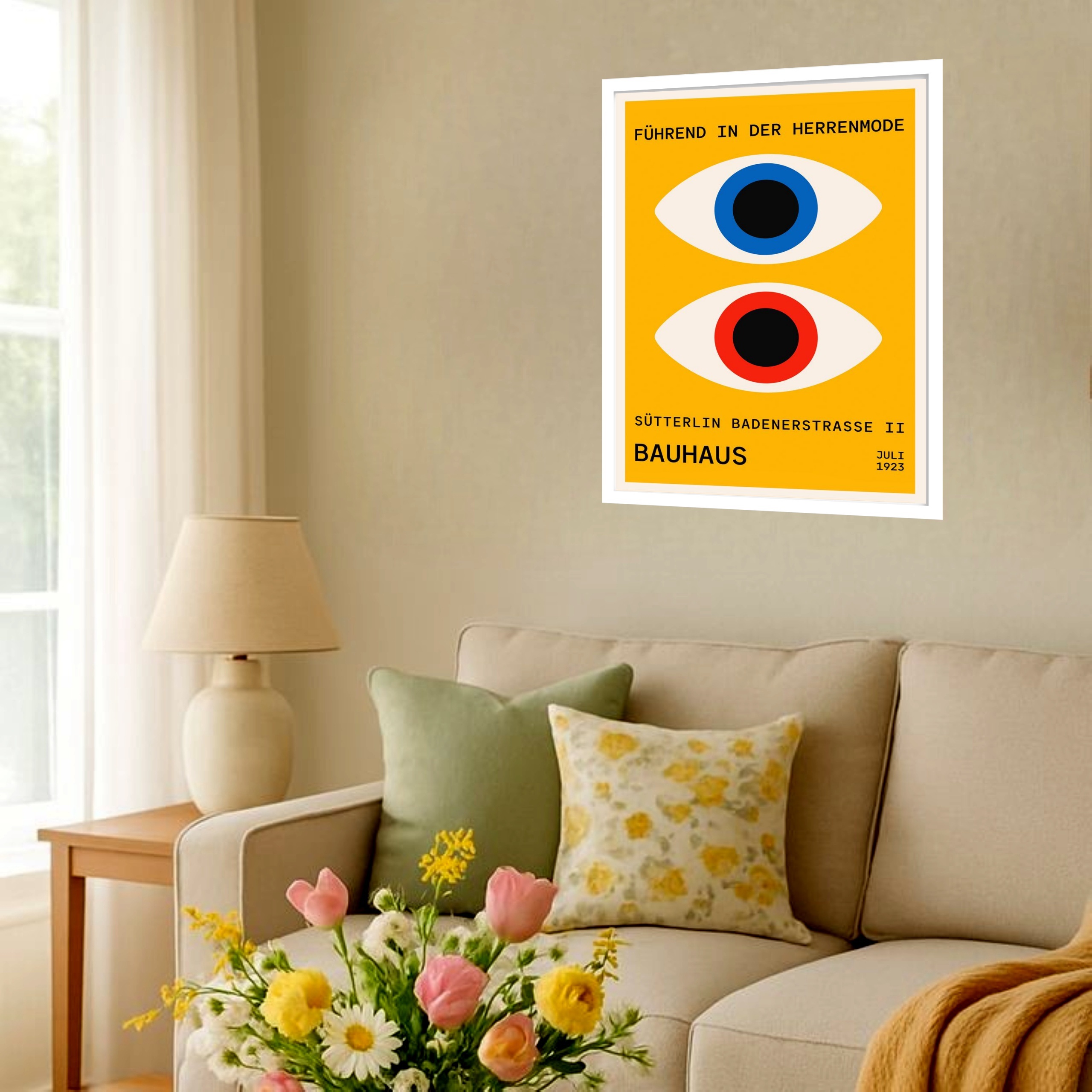 Quadro Decorativo Bauhaus Poster Olhos -Amarelo -70x50 cm