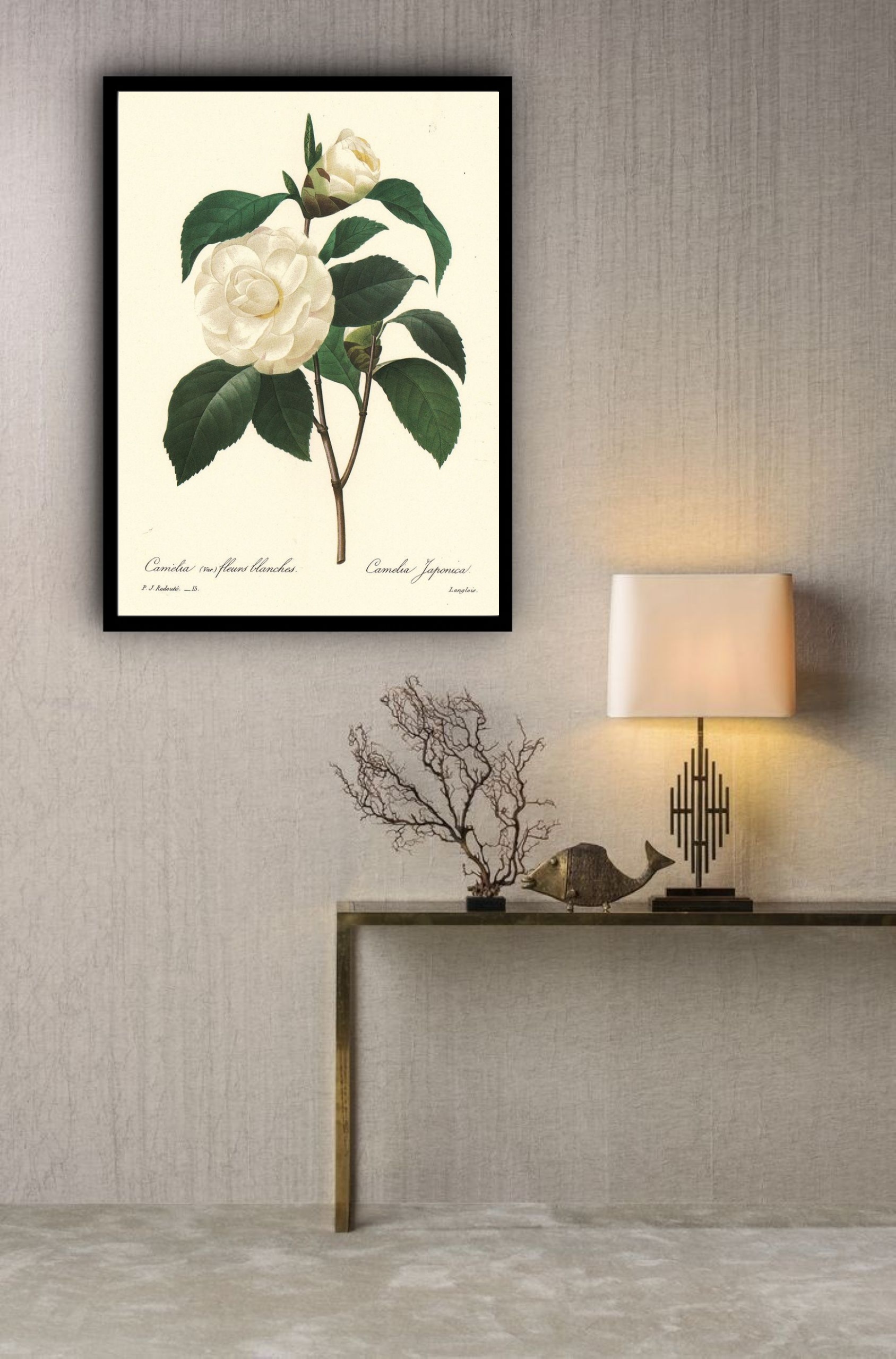 Quadro Decorativo Botânica Flor Camélia - 70x50 cm