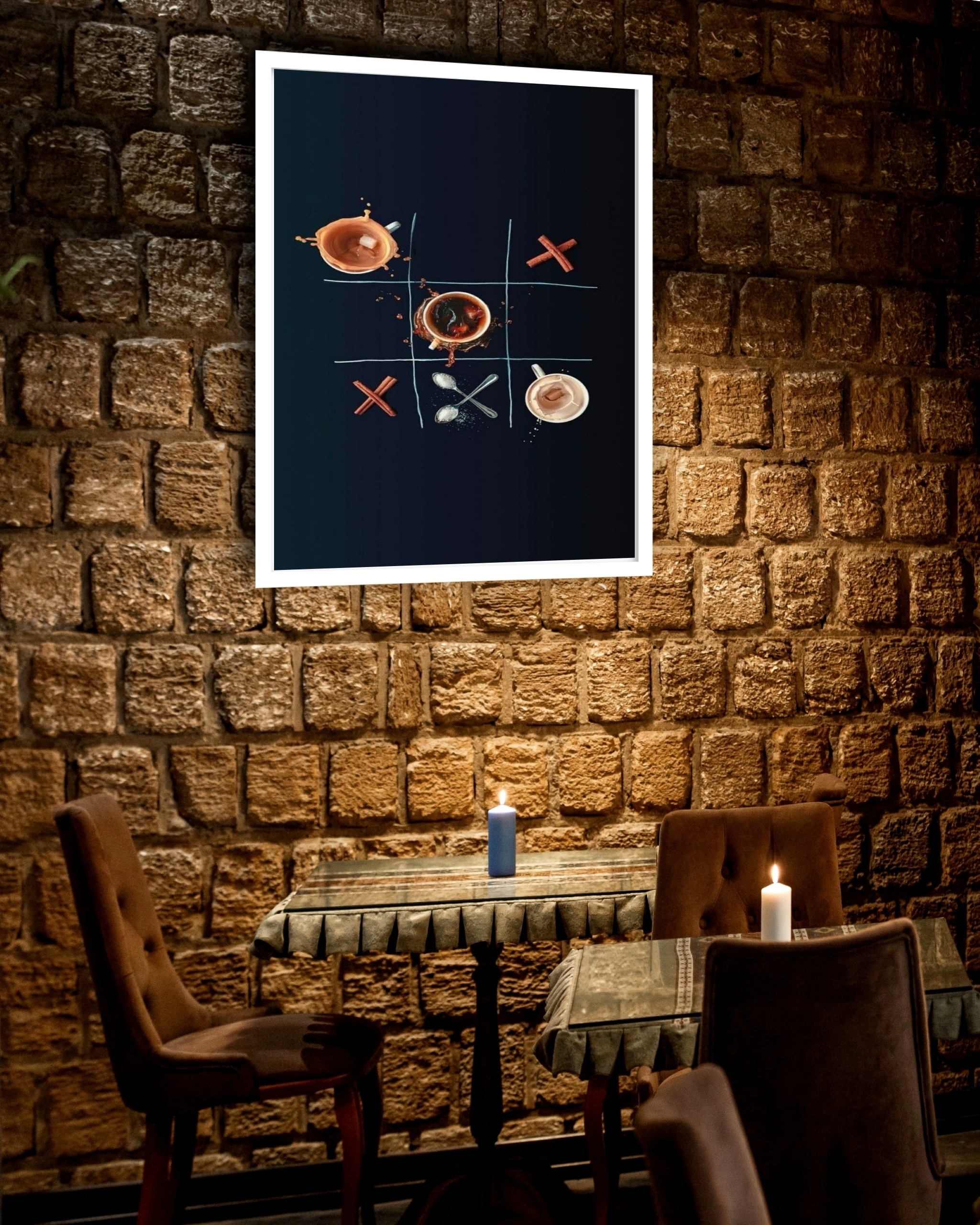 Quadro Decorativo Café Jogo da Velha - 70x50 cm