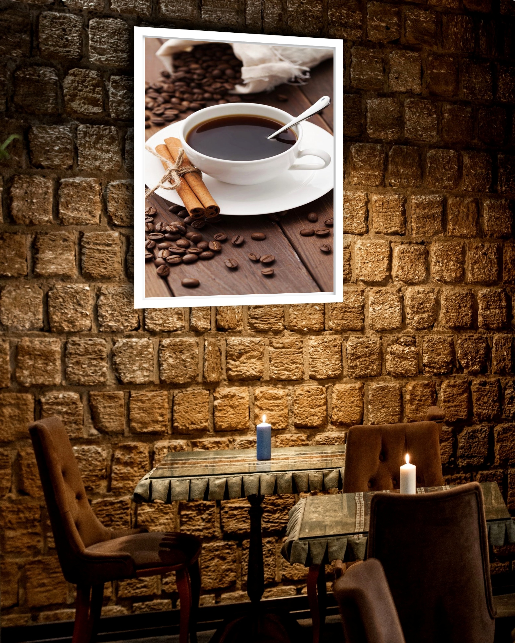 Quadro Decorativo Café Preto e Canela - 70x50 cm