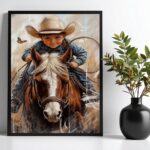 Quadro Decorativo Criança Cowboy Com Cavalo