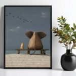 Quadro Decorativo Elefante e Cachorro - Praia