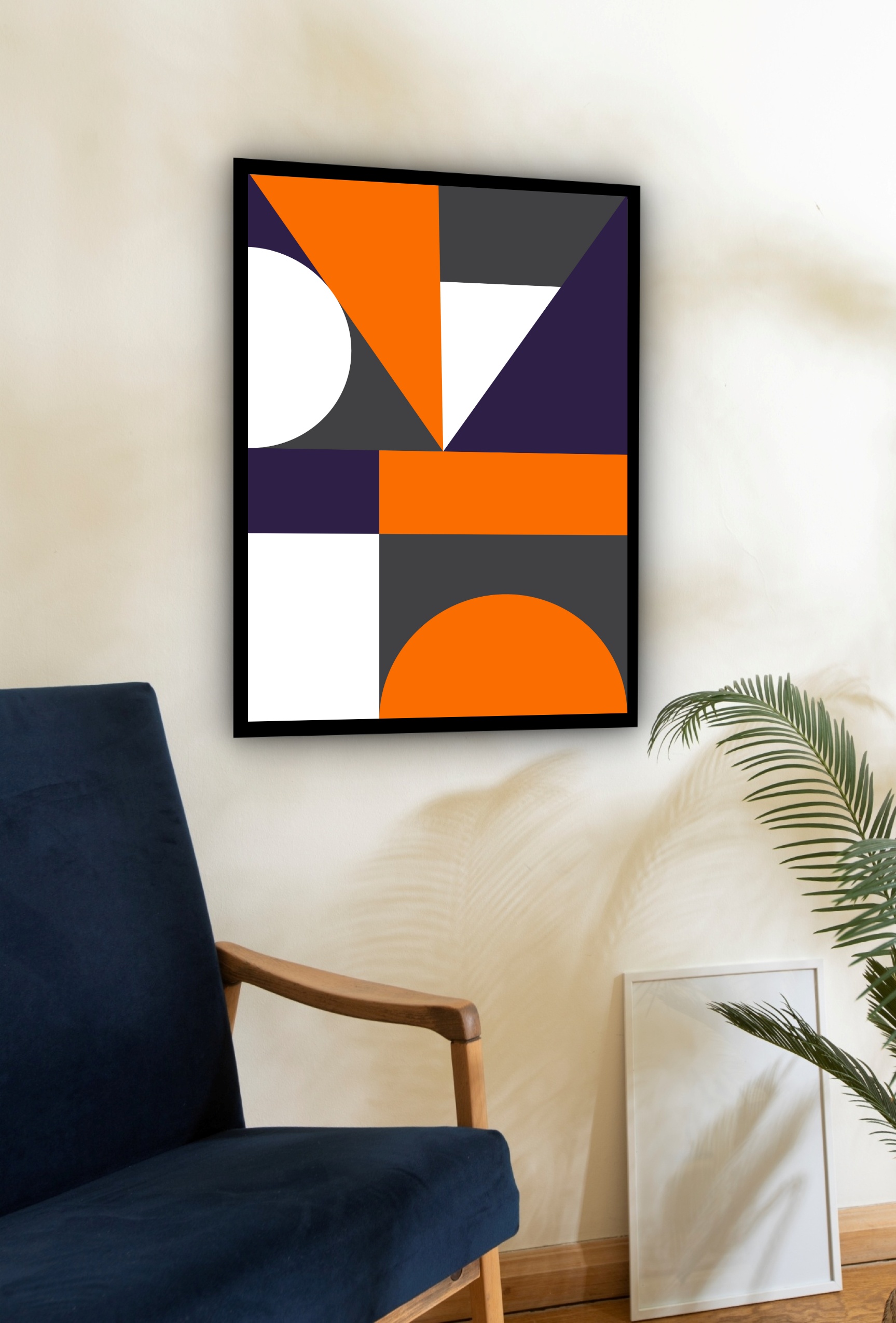Quadro Decorativo Geométrico Laranja Branco -70x50cm