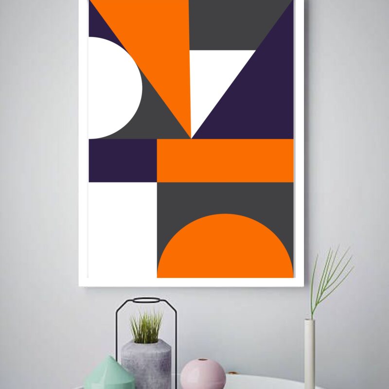 Quadro Decorativo Geométrico Laranja Branco -70x50cm