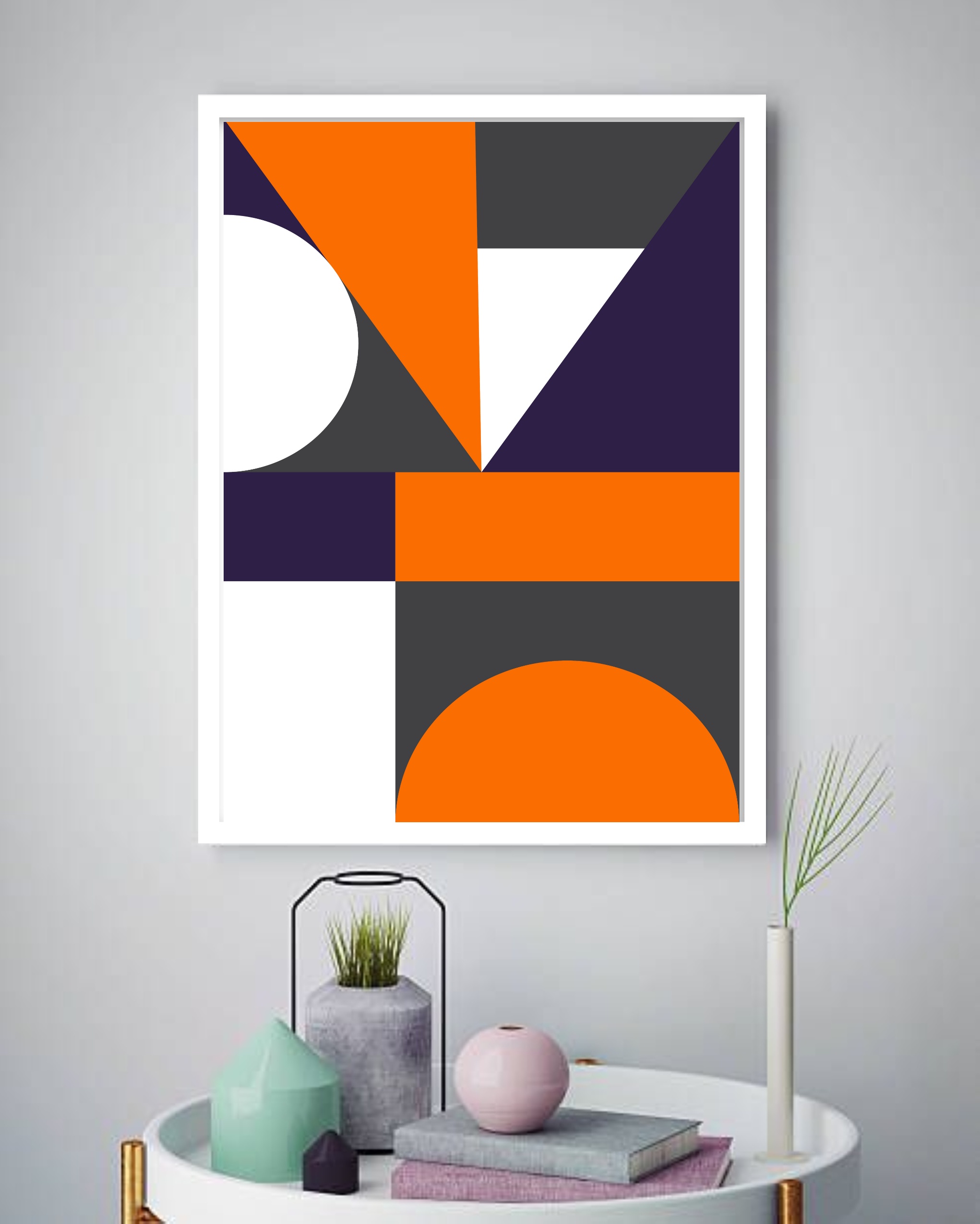 Quadro Decorativo Geométrico Laranja Branco -70x50cm
