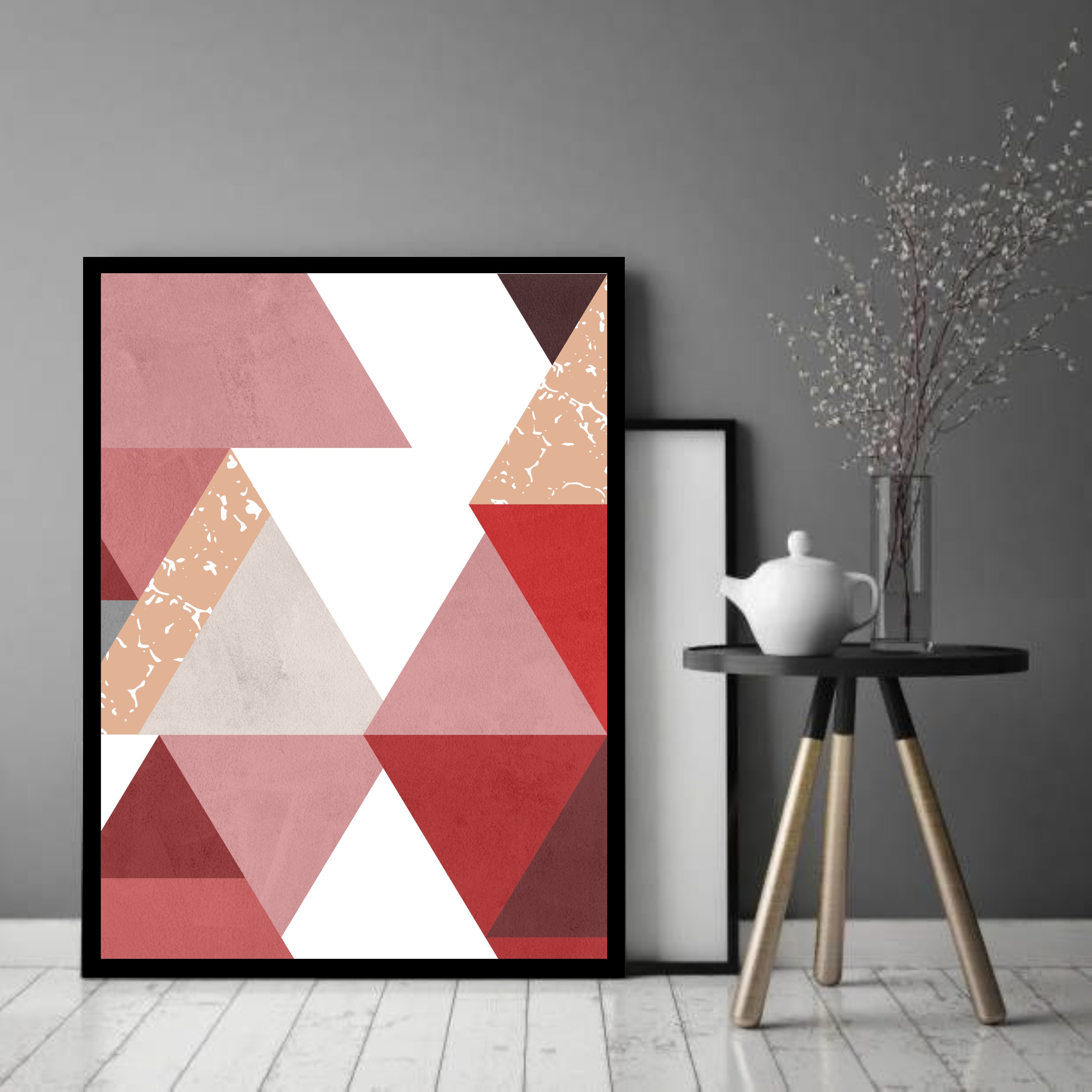 Quadro Decorativo Geométrico Vermelho Branco - 70x50 cm