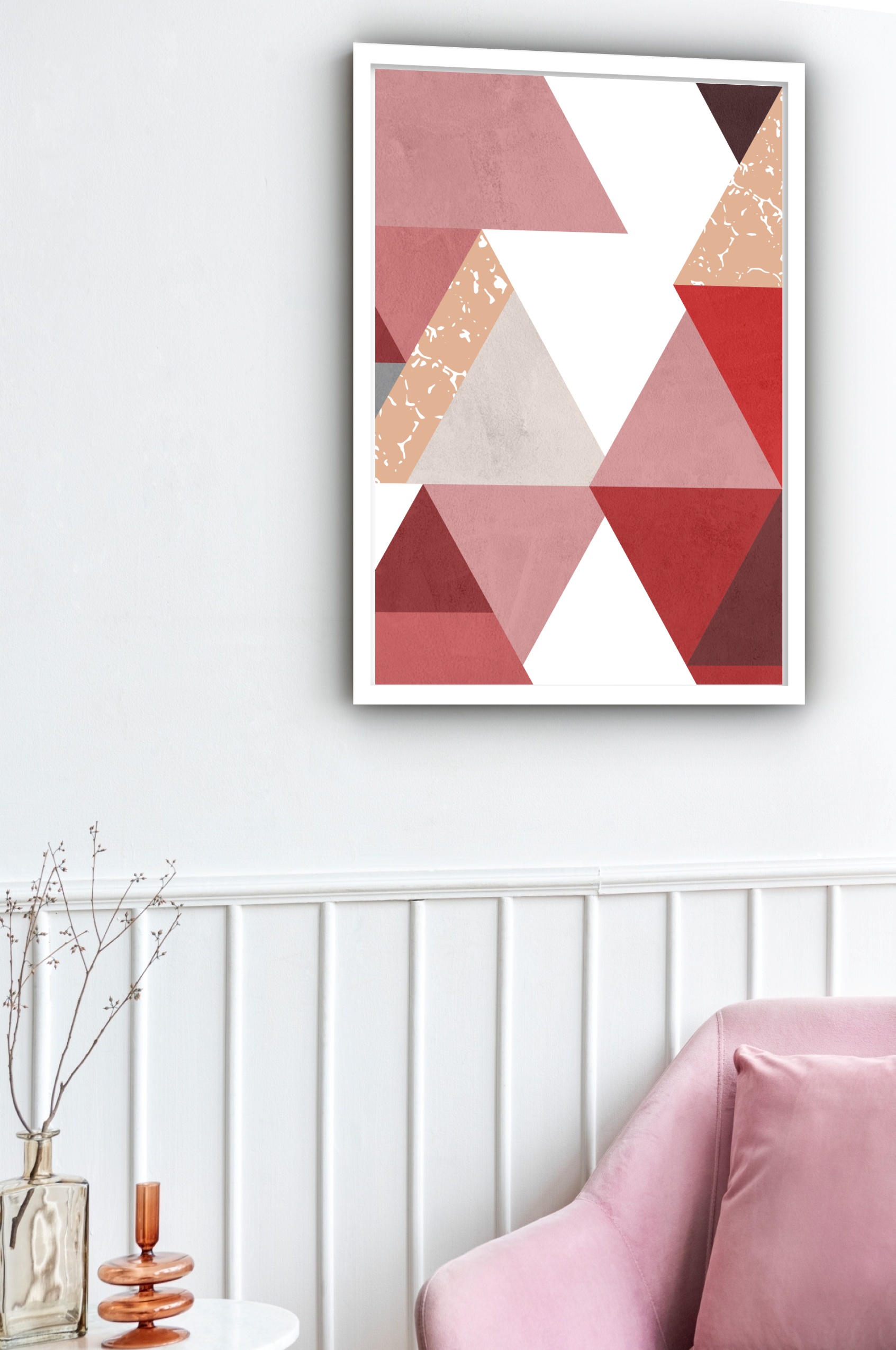 Quadro Decorativo Geométrico Vermelho Branco - 70x50 cm