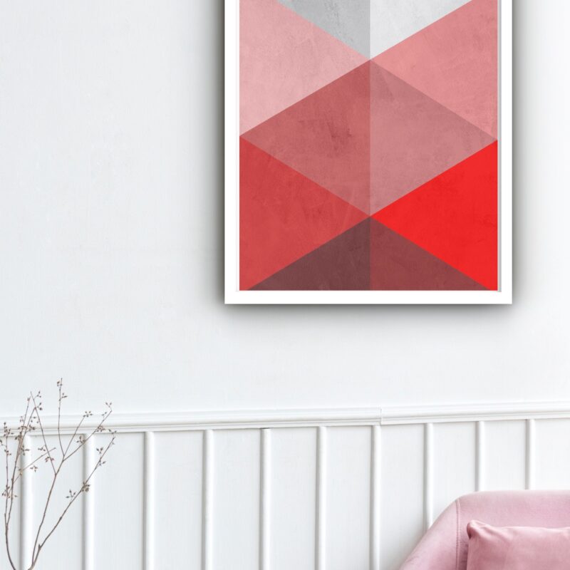 Quadro Decorativo Geométrico Vermelho Cinza - 70x50 cm