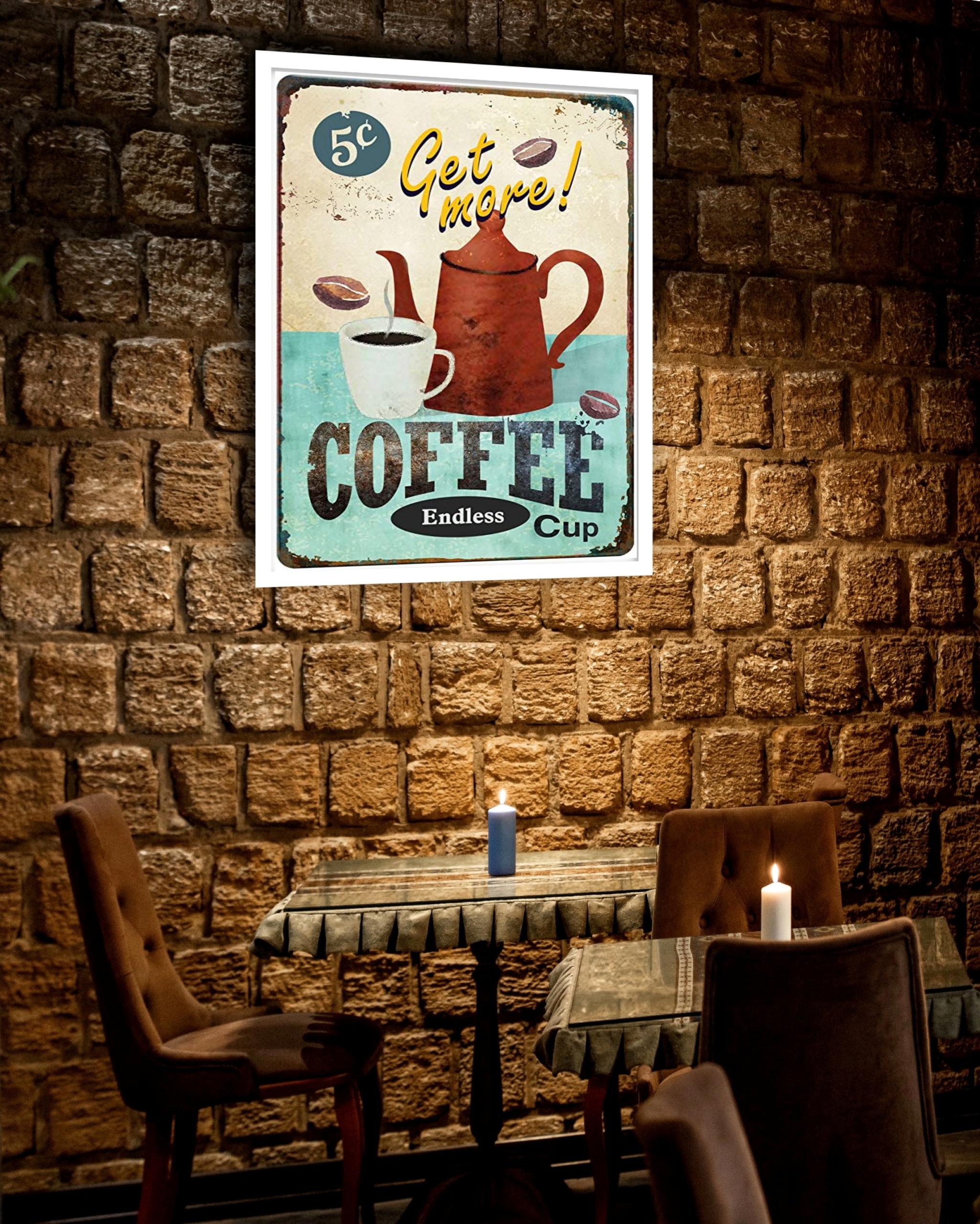 Quadro Decorativo Get More Coffee Vintage - 70x50 cm