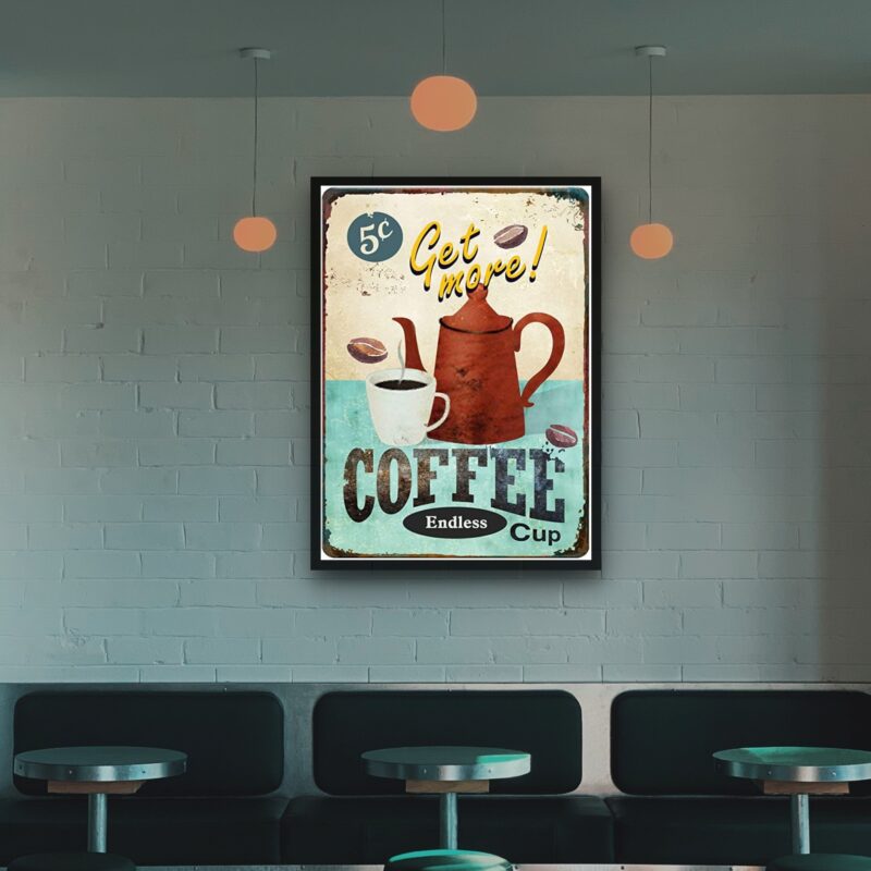 Quadro Decorativo Get More Coffee Vintage - 70x50 cm
