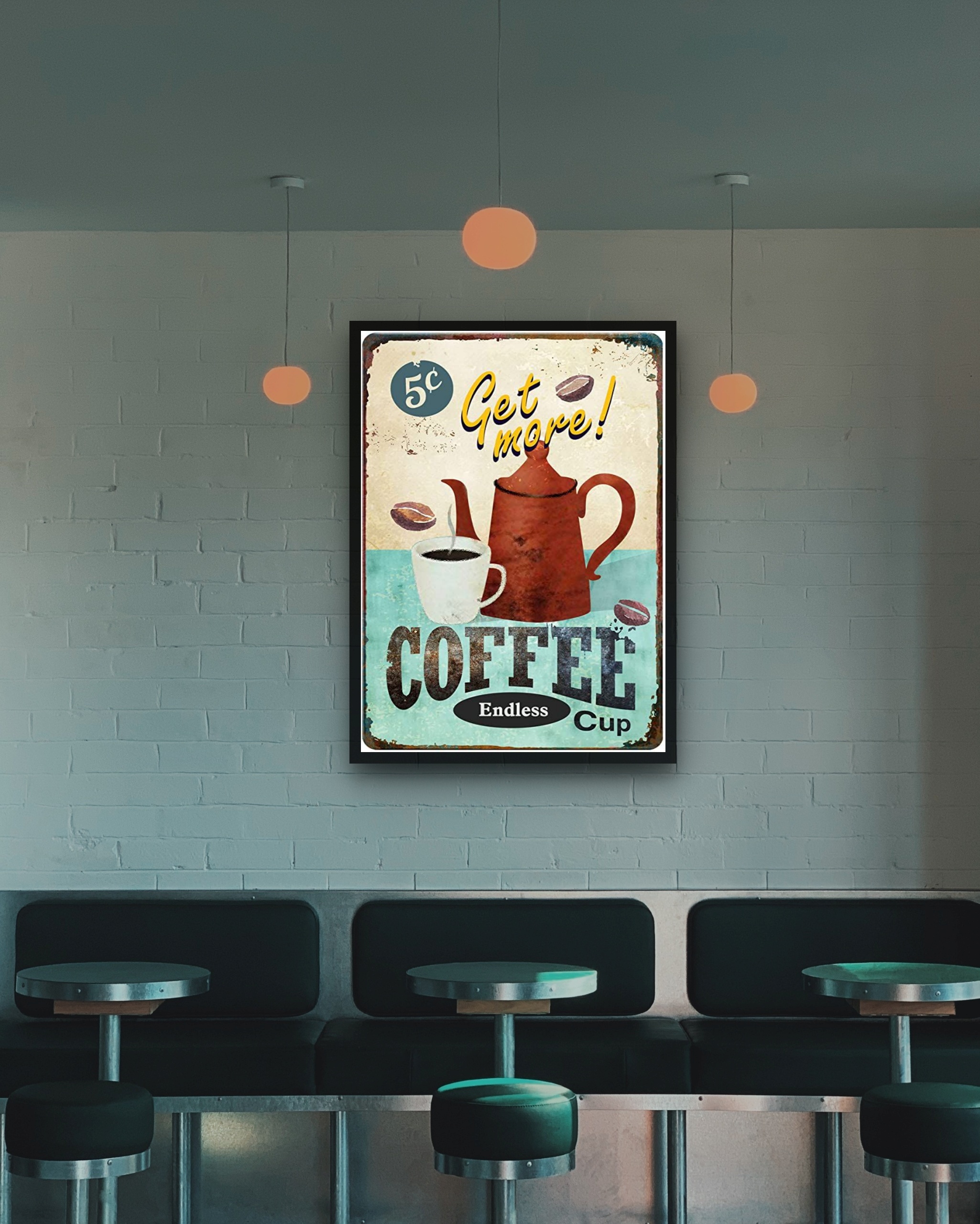 Quadro Decorativo Get More Coffee Vintage - 70x50 cm
