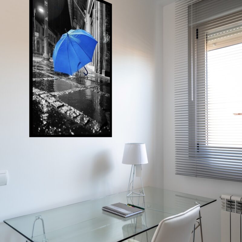Quadro Decorativo Guarda-Chuva Azul - 70x50 cm