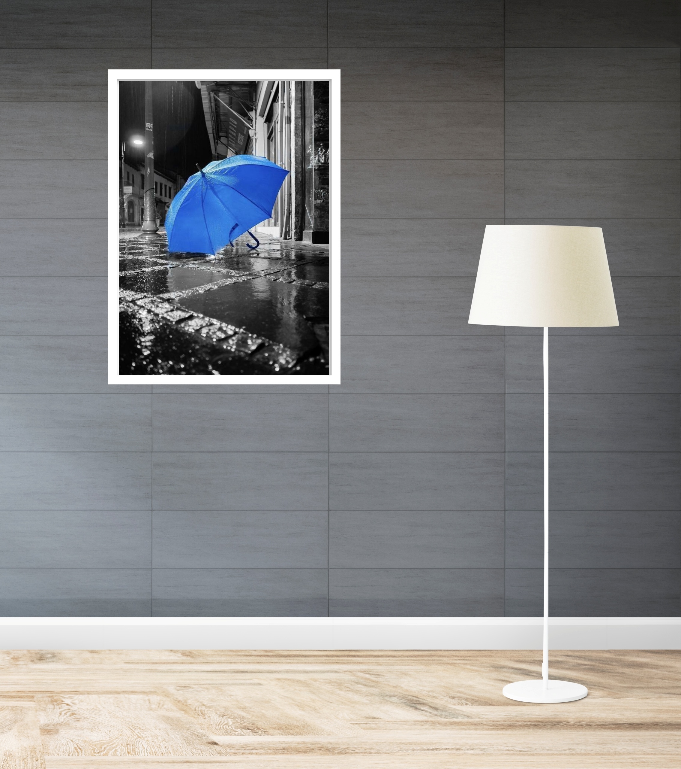 Quadro Decorativo Guarda-Chuva Azul - 70x50 cm