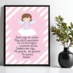 Quadro Decorativo Infantil Santo Anjo - Listras Rosas