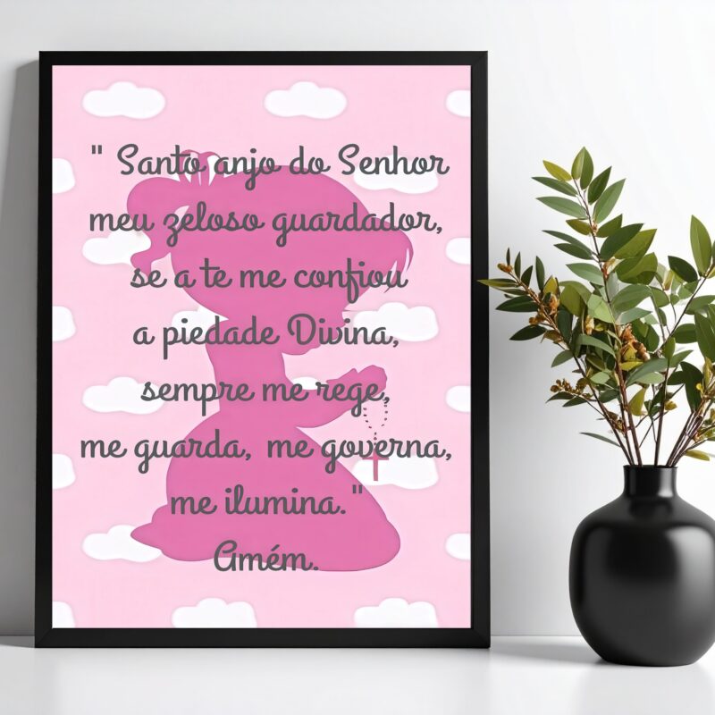 Quadro Decorativo Infantil Santo Anjo - Nuvens Rosas