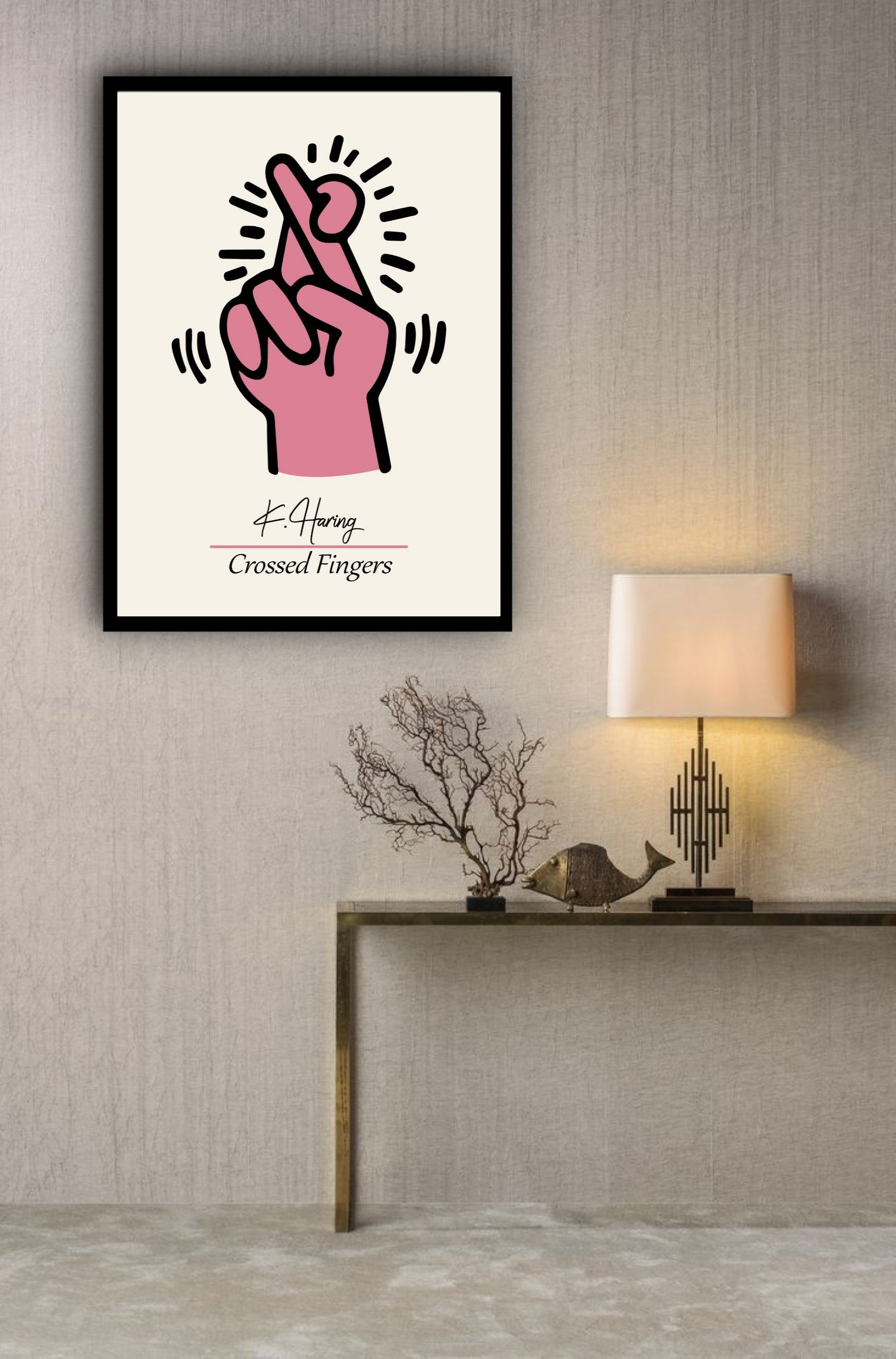 Quadro Decorativo Keith Haring Crossed Fingers - 70x50 cm