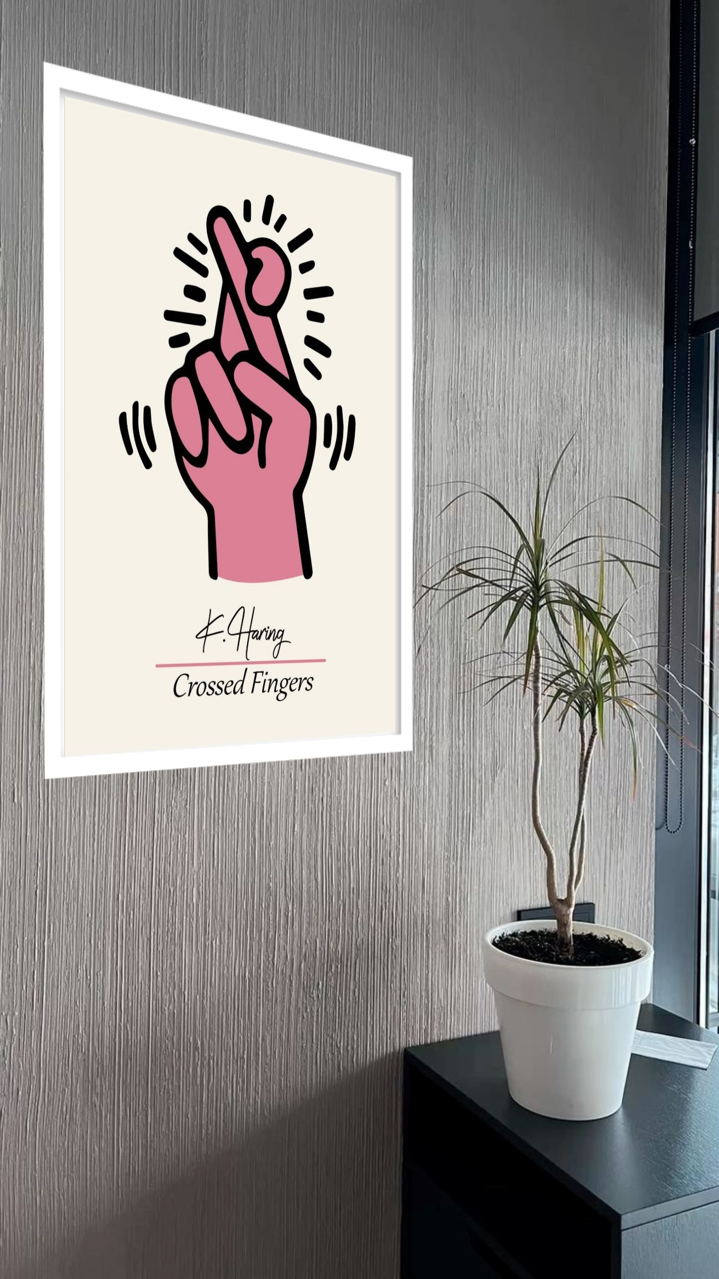 Quadro Decorativo Keith Haring Crossed Fingers - 70x50 cm