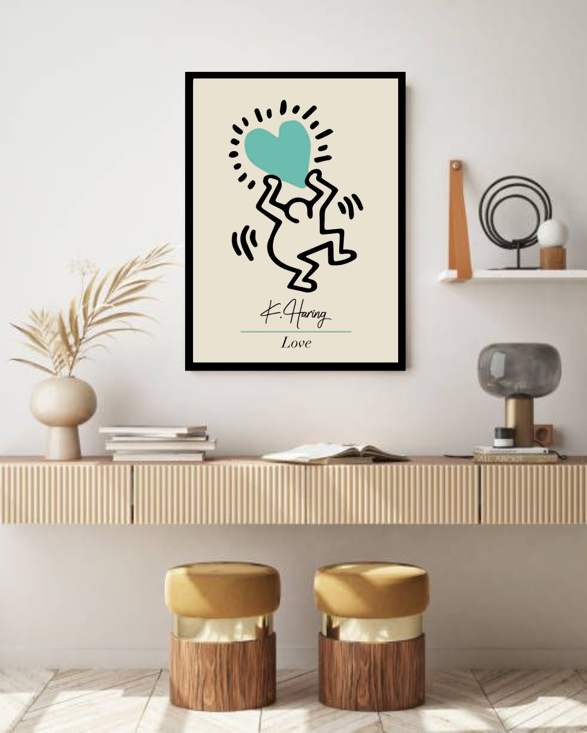 Quadro Decorativo Keith Haring Love Verde - 70x50 cm