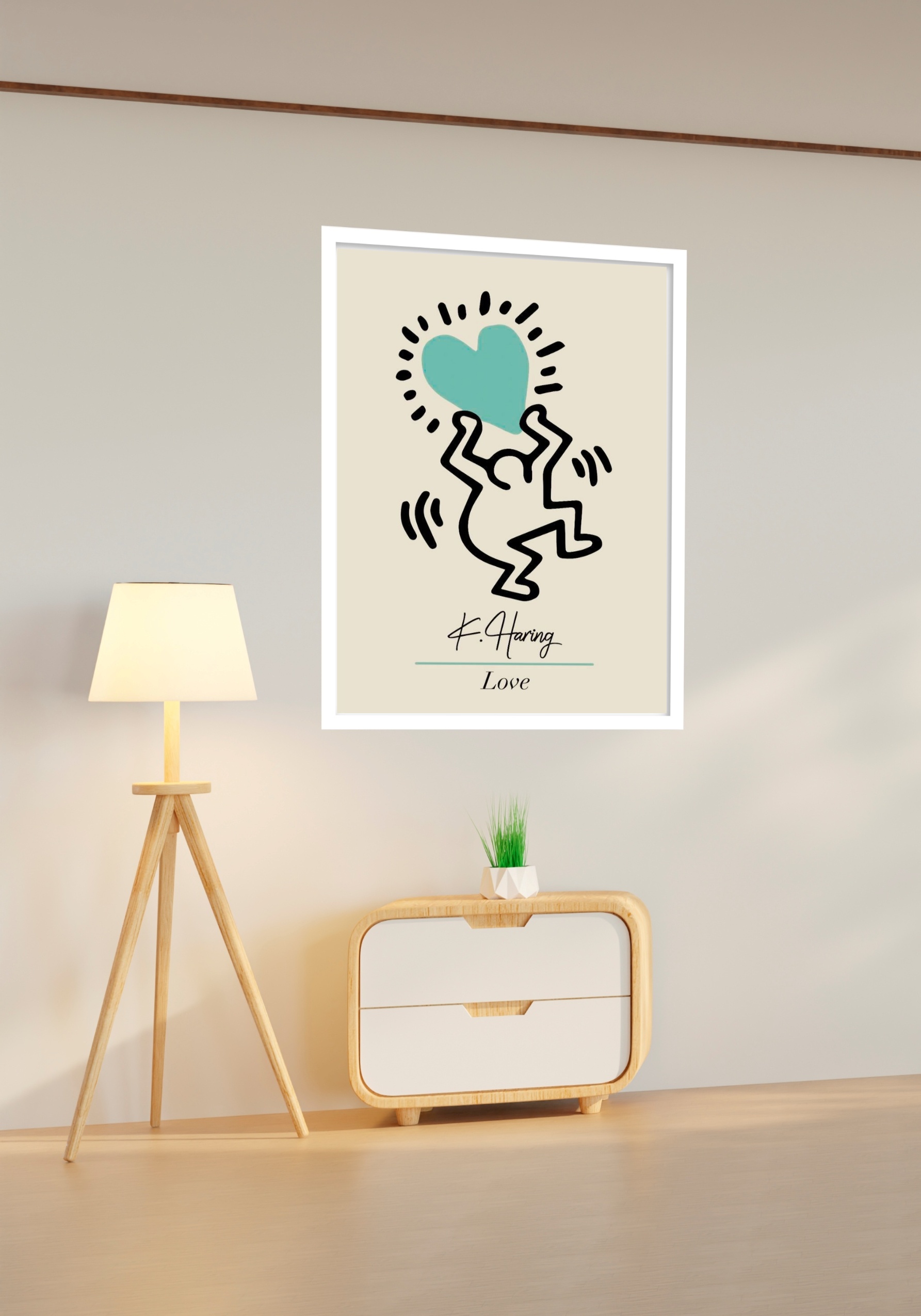 Quadro Decorativo Keith Haring Love Verde - 70x50 cm
