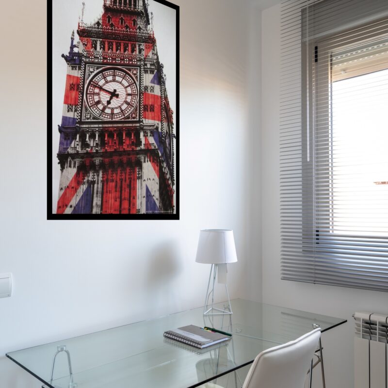 Quadro Decorativo Londres Big Ben Bandeira - 70x50 cm