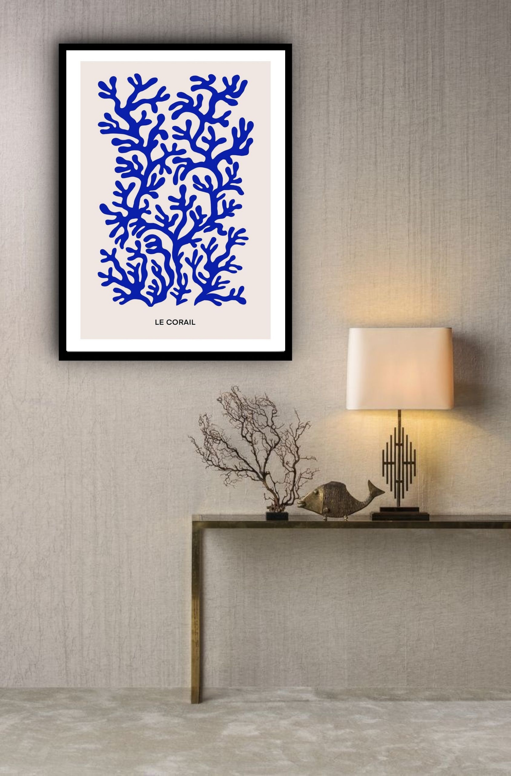 Quadro Decorativo Matisse Coral Azul Bege - 70x50 cm